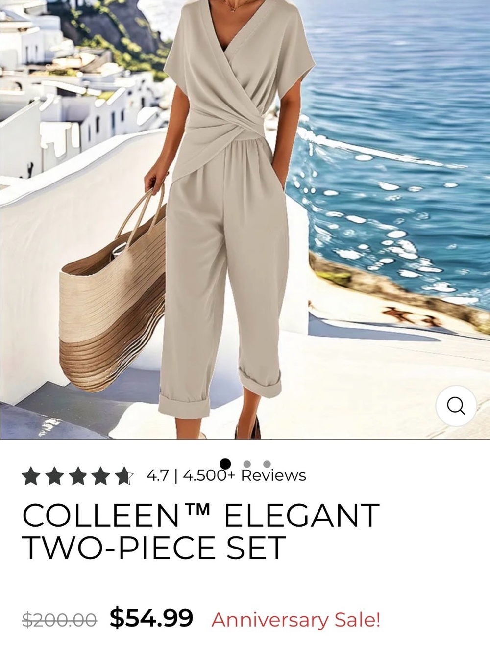 Elegant Two-Piece Set - Cream Ankle Jumpsuit